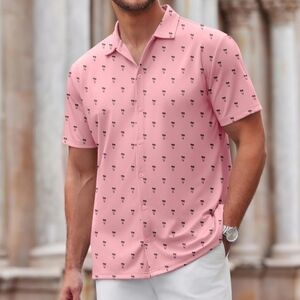 MENS COOFANDY BUTTON DOWN POLO SHIRT PEACH & NAVY PALM TREES NWT SIZE XL
